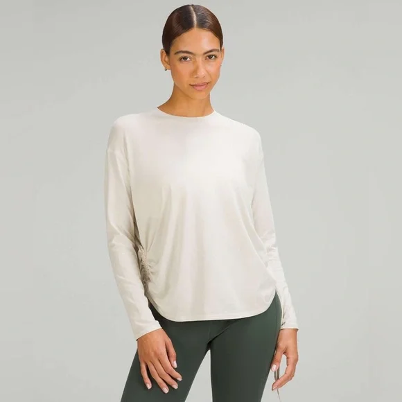Lululemon Pima Cotton Side-Cinch Long Sleeve Shirt Natural Ivory Women’s Size 6 - Picture 5 of 9